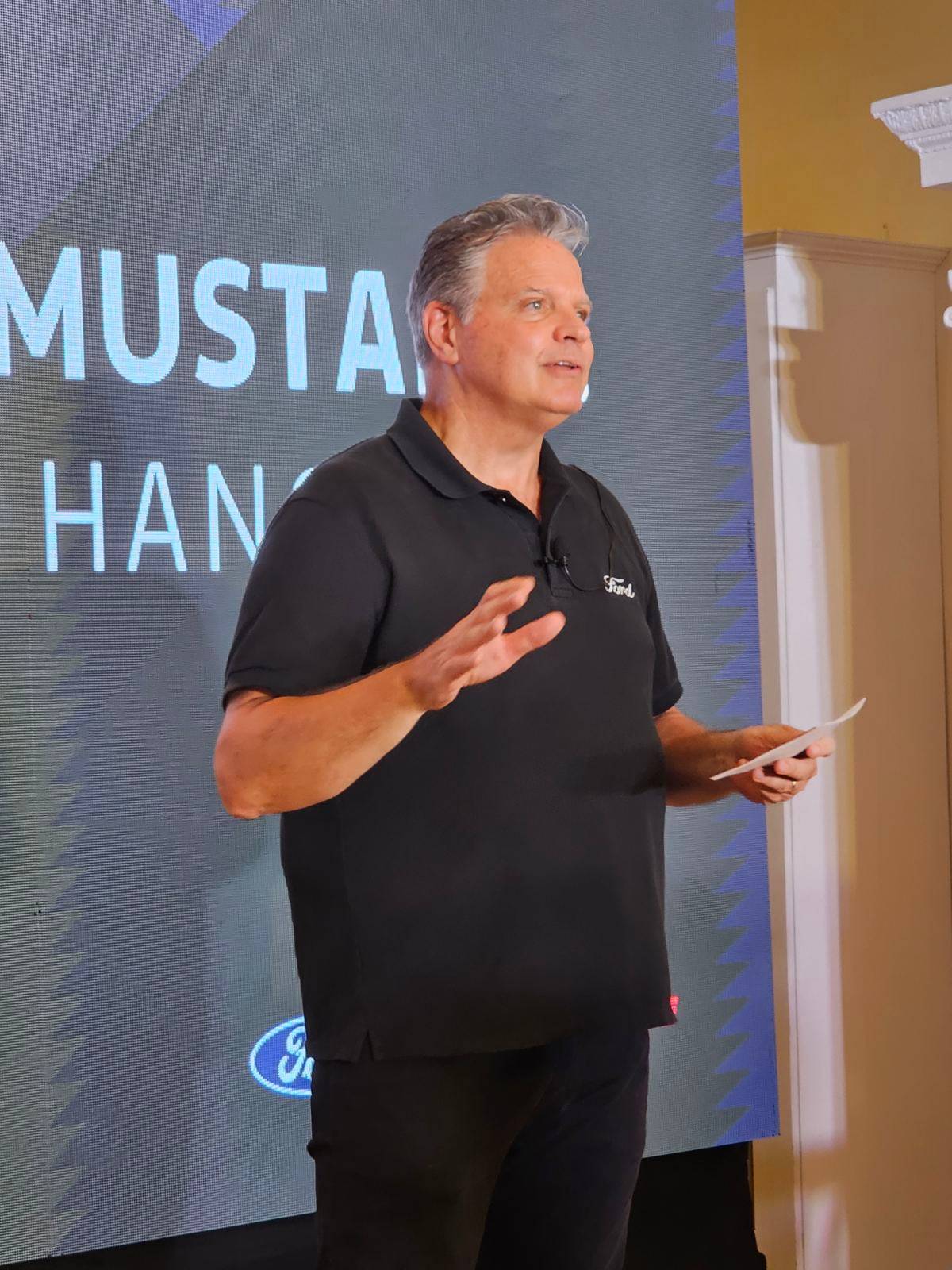 Ford Philippines managing director Mike Breen speaks to Mustang owners and auto journalists.