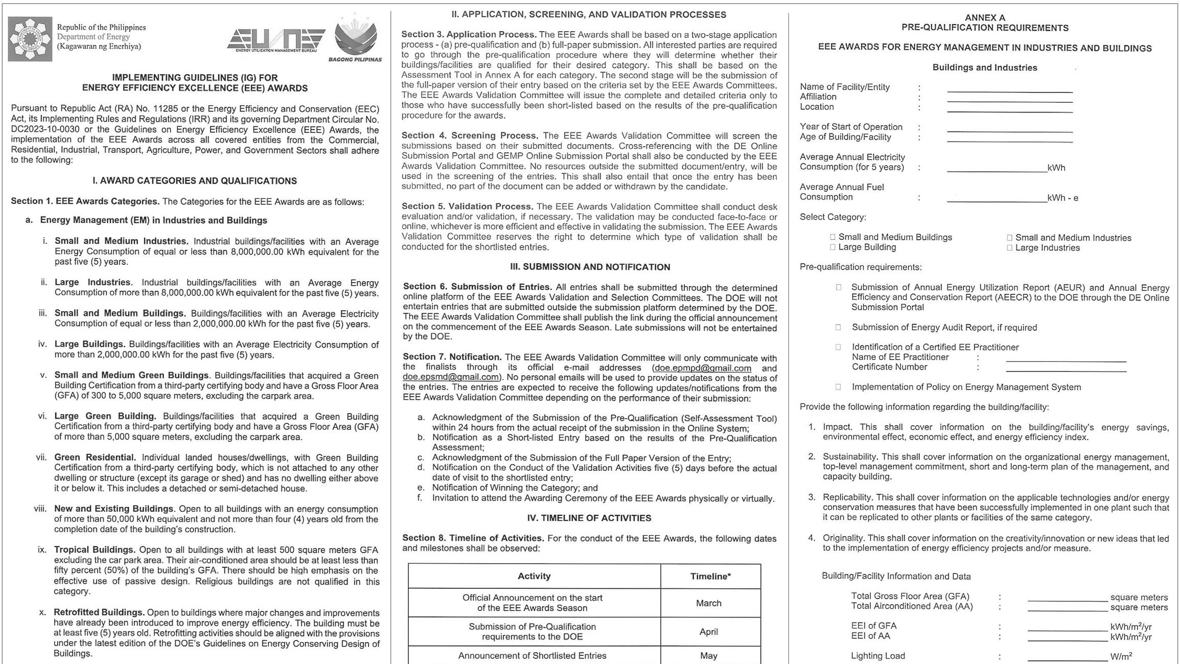 DOE - Implementing Guidelines for Energy Efficiency Excellence Awards