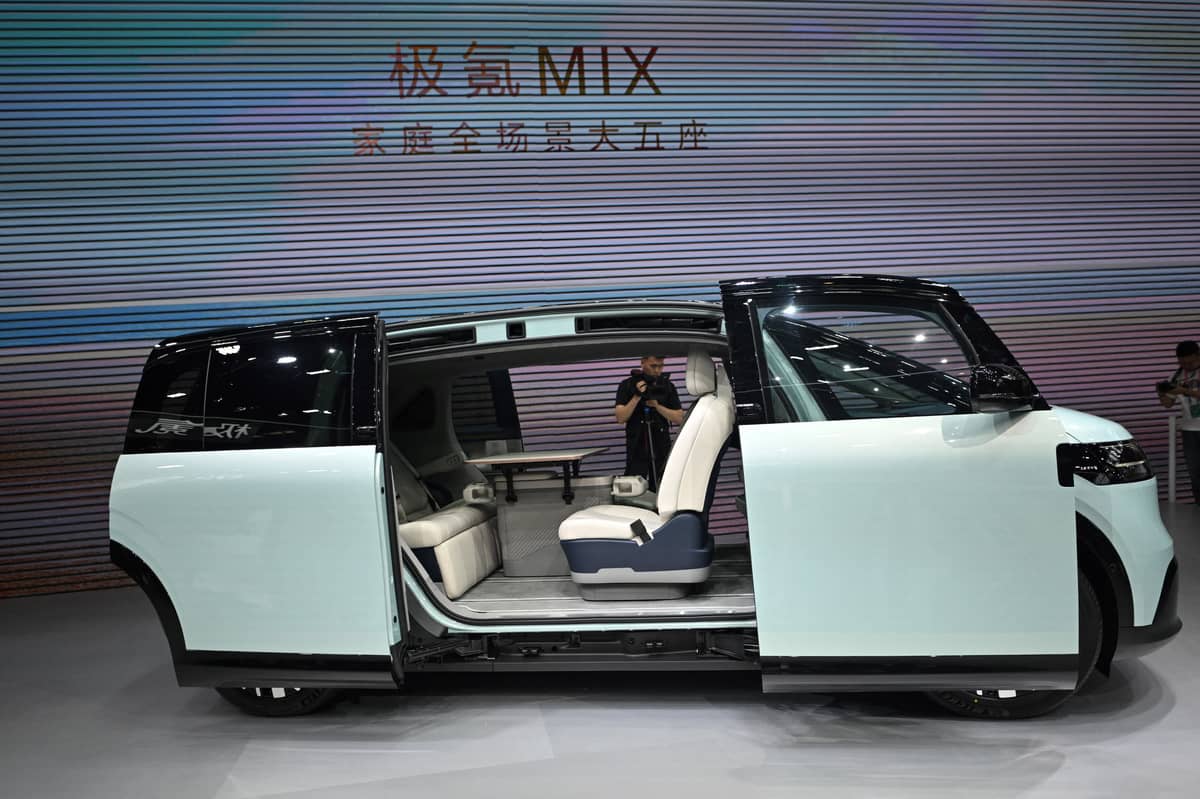 PEDRO PARDO/AGENCE FRANCE-PRESSE
STUNNING Zeekr Mix electric car on display.
