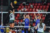 CAMILLE Victoria of Nxled attacks the defense of Jorelle Singh and Shirley Salamagos of Capital1 during their PVL All-Filipino Conference match yesterday. The Chameleons prevailed, 25-13, 25-23, 25-22.