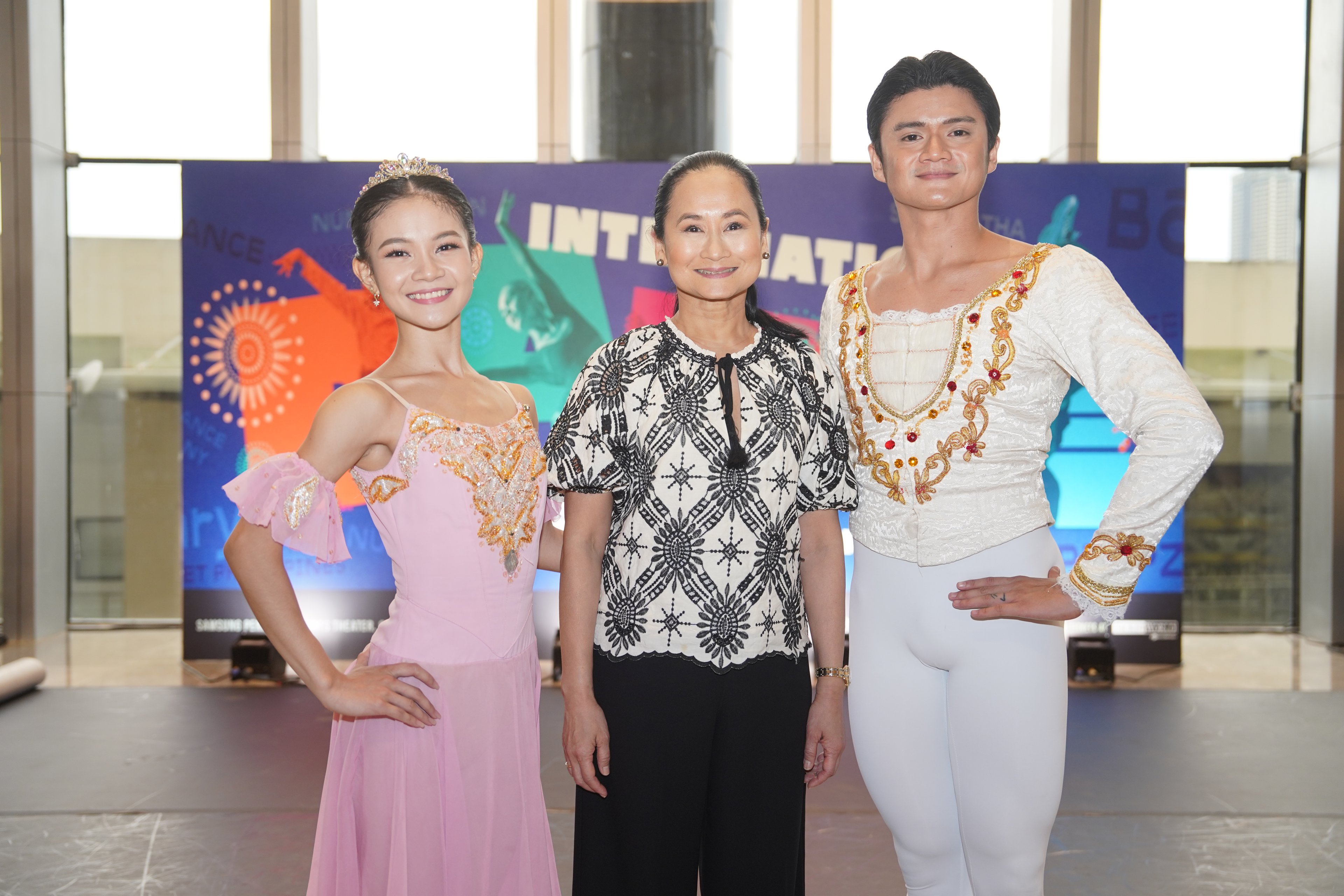 (From left) Shaira May Comeros, Ballet Manila principal dancer; Lisa Macuja Elizalde, Ballet Manila artistic director and chief executive officer; and Joshua Rey Enciso, Ballet Manila principal dancer