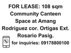 FOR LEASE: Community Canteen Space