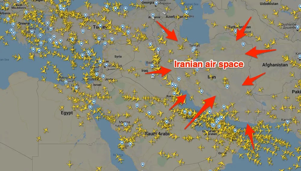 Airlines avoid Iran airspace