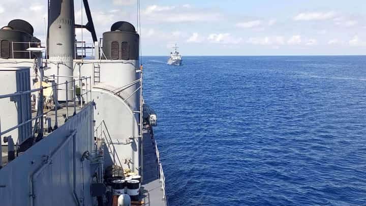 Naval action Surface vessel FS ‘Vendemiaire’ (FFH734) of the French Navy conducts division tactics or DIVTACS taken aboard the Philippine Navy’s offshore patrol vessel BRP ‘Ramon Alcaraz’ (PS16) on Friday, during the Philippine-United States Balikatan 2024 military exercises.