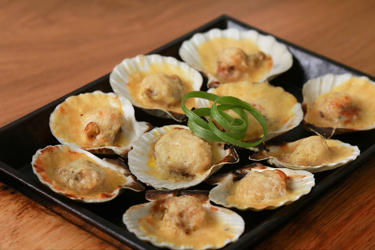 CHEESE-BAKED scallops