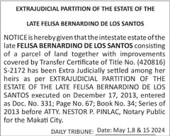 EXTRAJUDICIAL PARTITION OF THE STATE OF THE LATE FELISA BERNARDINO DE LOS SANTOS