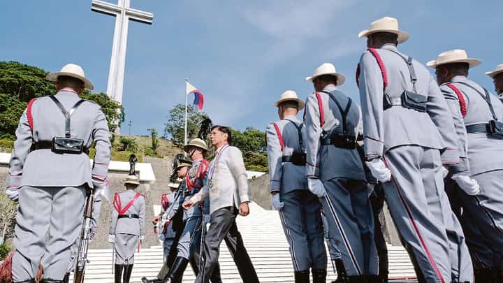 All the brave men President Ferdinand R. Marcos Jr. troops the line during the 82nd Anniversary of Araw ng Kagitingan or Day of Valor with the theme ‘Honoring Veterans’ Valor: Foundation for a United Filipino People’ at Mount Samat National Shrine, Municipality of Pilar, Province of Bataan on Tuesday.