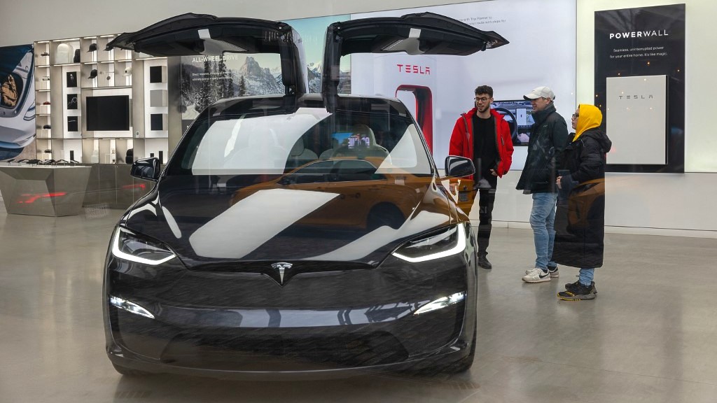 (FILES) Tesla vehicles are displayed in a Manhattan showroom on 24 January 2024 in New York City.