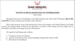San Miguel Properties, Inc. - Notice of Regular Meeting of Stockholders