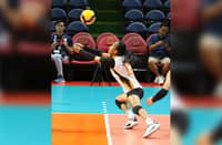 TRICIA Tubu of Farm Fresh tries to control the ball during their PVL All-Filipino Conference game against Strong Group Athletics yesterday at the Smart Araneta Coliseum. The Foxies prevailed, 25-10, 25-15, 25-22.