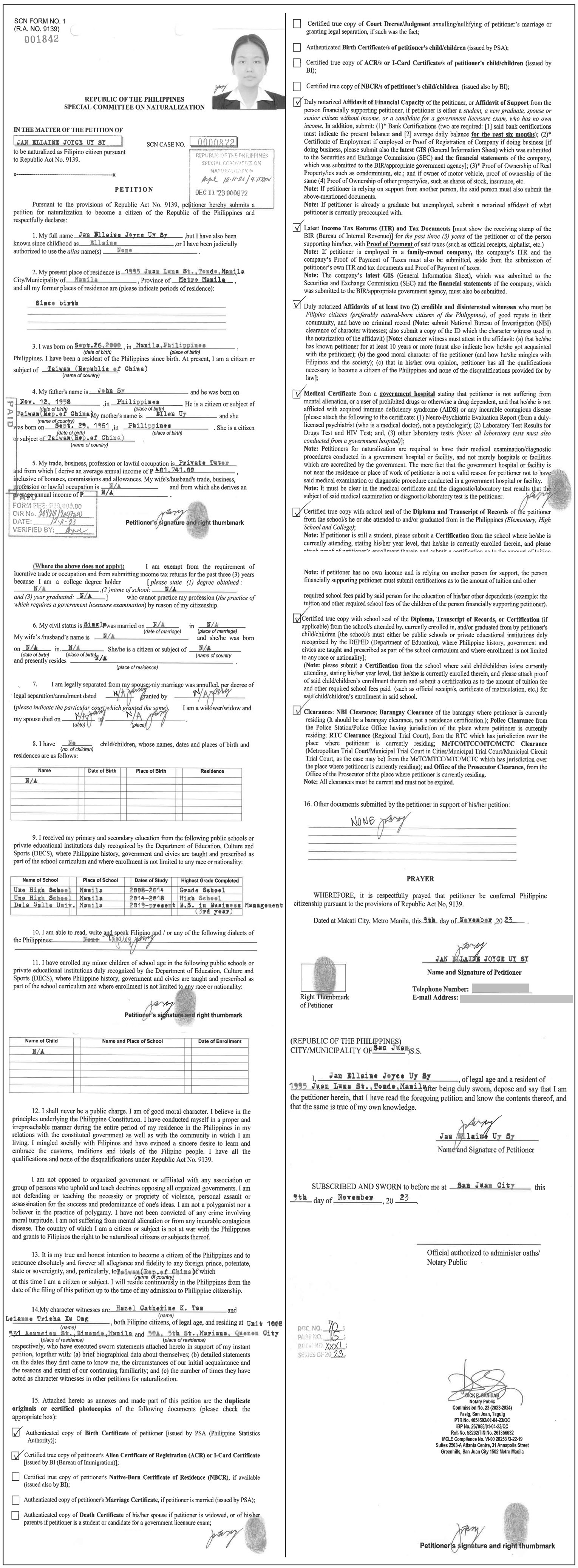 Republic of the Philippines Special Committee on Naturalization
