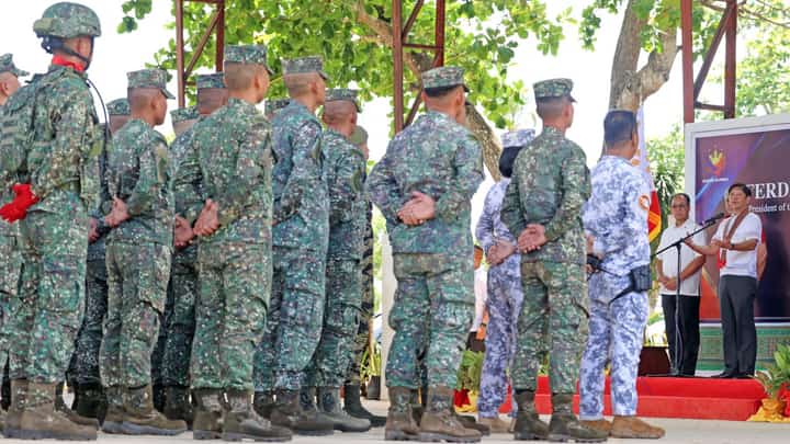 President Ferdinand R. Marcos Jr. addresses the troops in Tawi-Tawi.