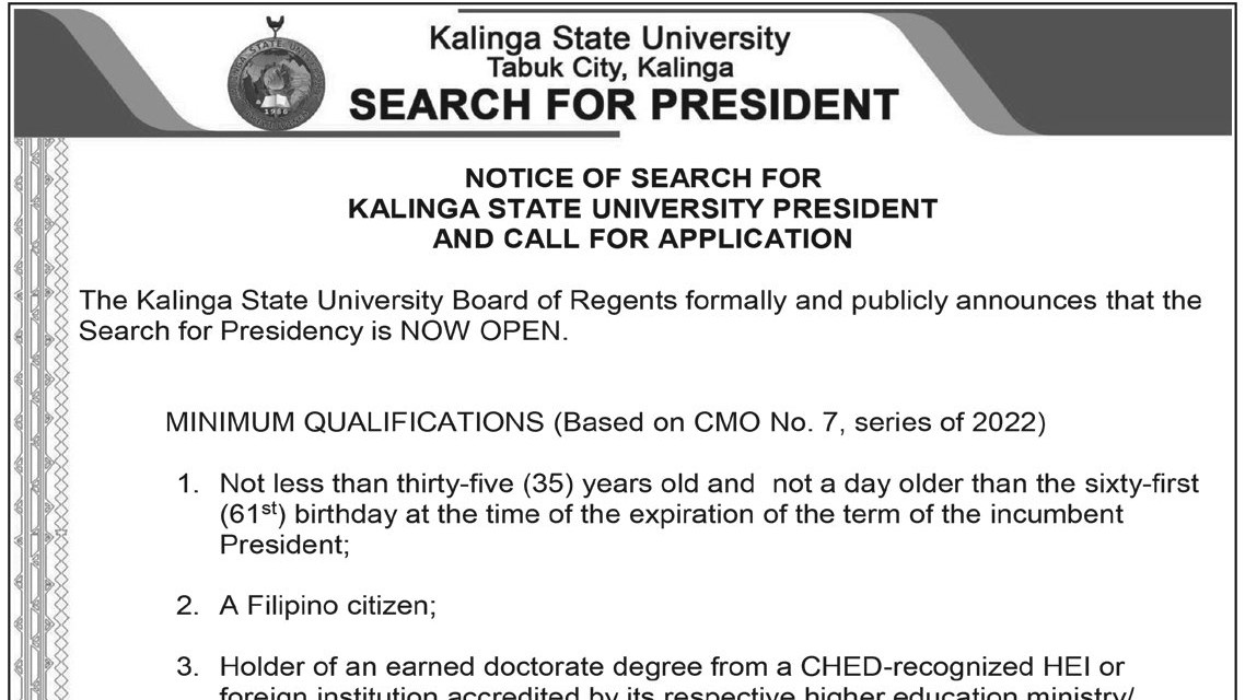 Notice of Search for Kalinga State University President and Call for Application