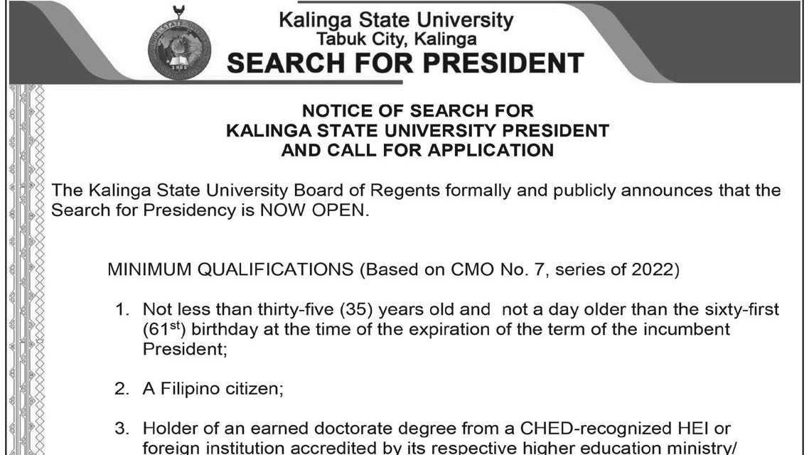 Notice of Search for Kalinga State University President and Call for Application