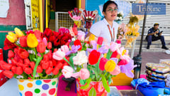 Crochet flowers in bloom