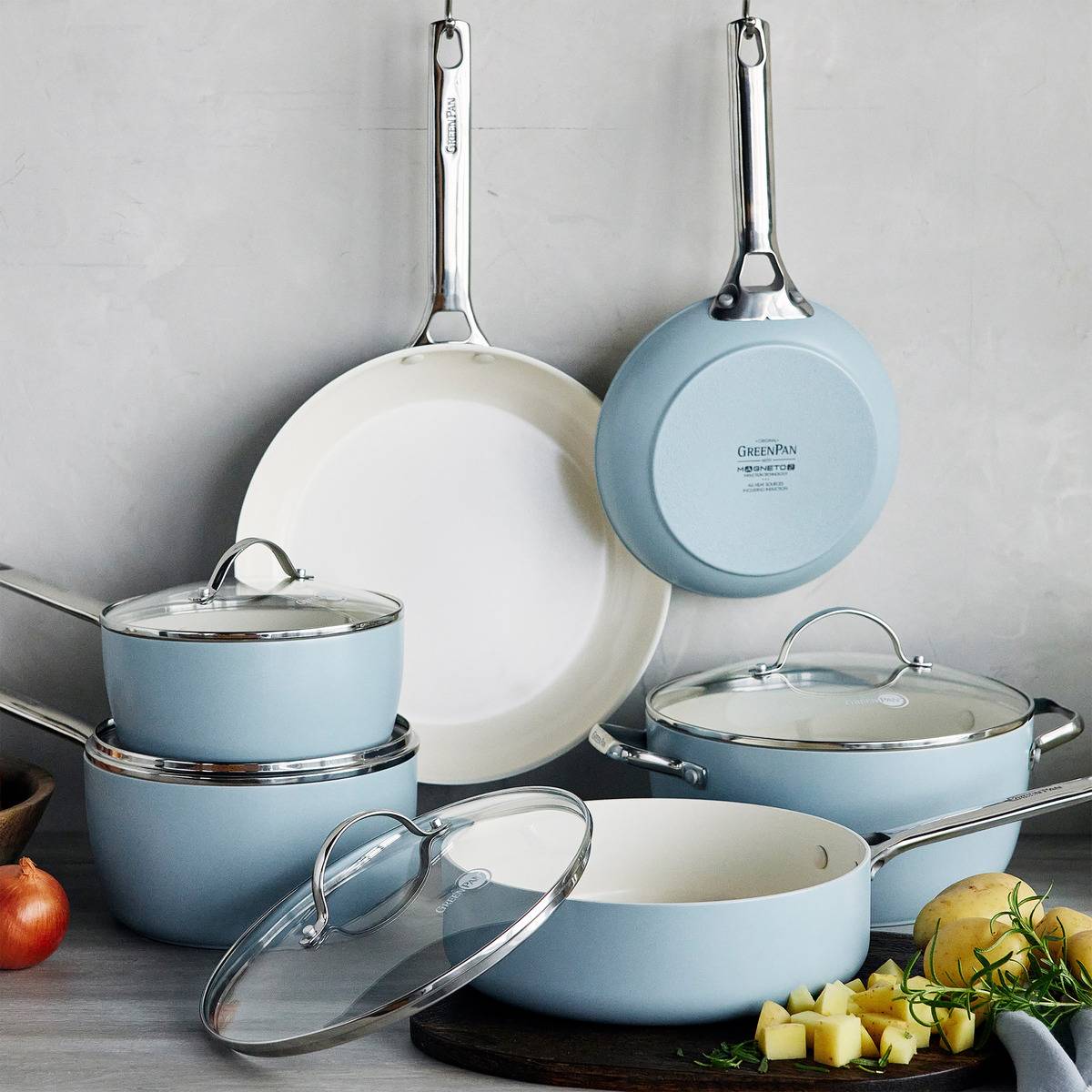 Greenpan Padova pro blue haze 10-piece non-stick ceramic cookware set.