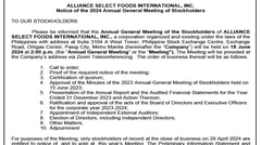 Notice of the 2024 Annual General Meeting of Stockholder's - Alliance Select Foods International, Inc.