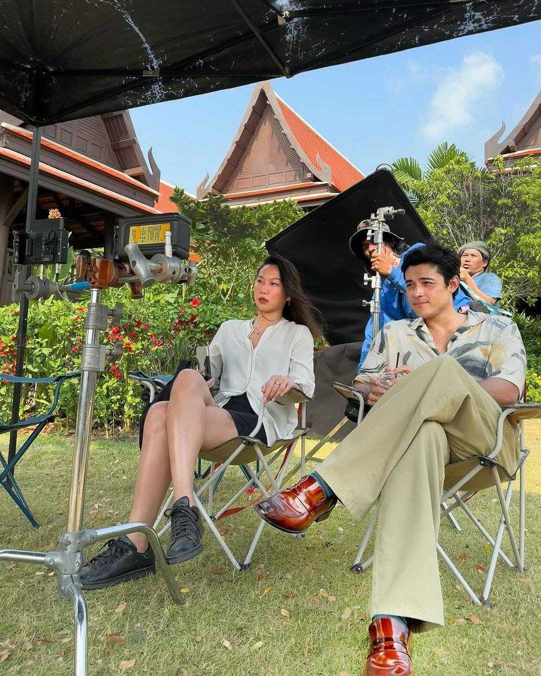 FILM producer Iris Lee and Xian Lim at a shooting in Thailand. (Inset) Kim Chiu.