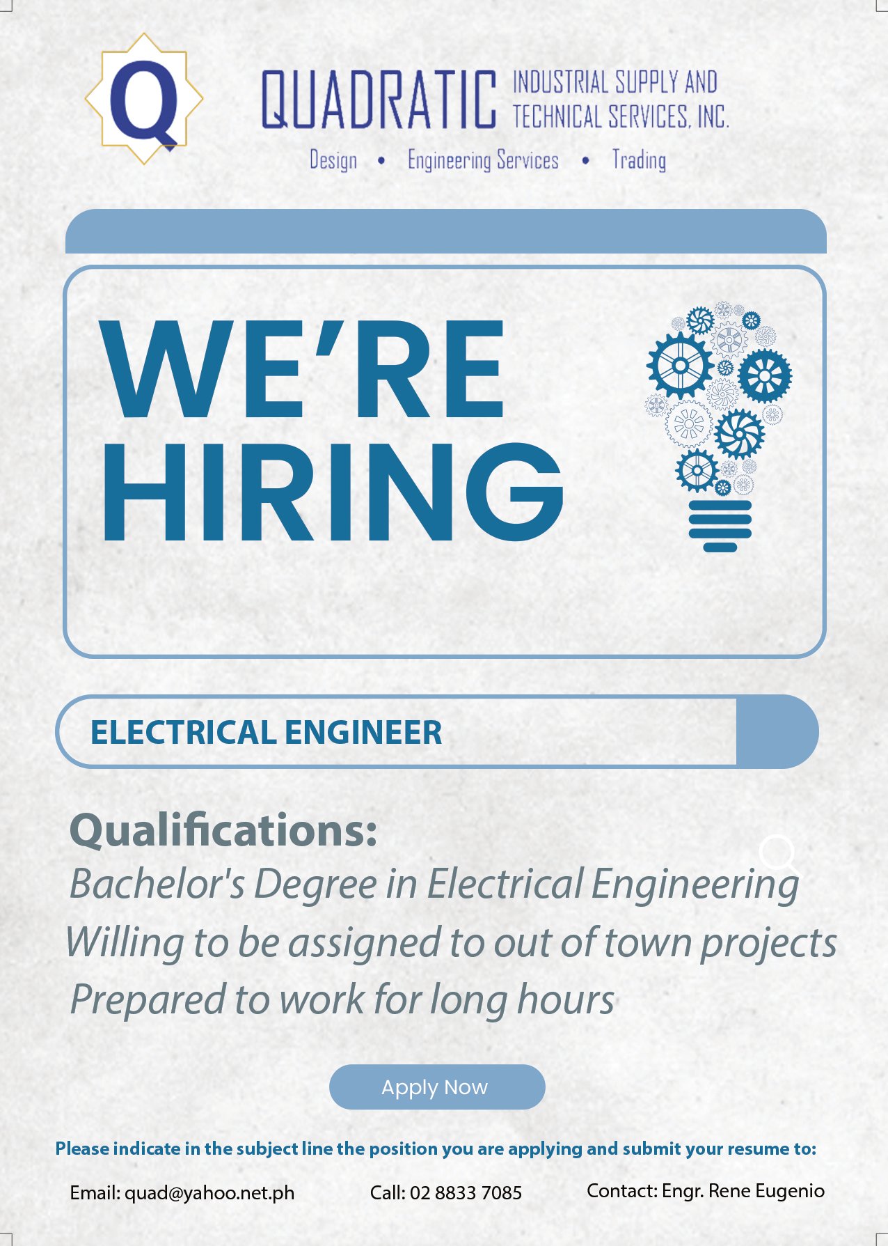 WE'RE HIRING QUADRATIC INDUSTRIAL SUPPLY AND TECHNICAL SERVICES INC.