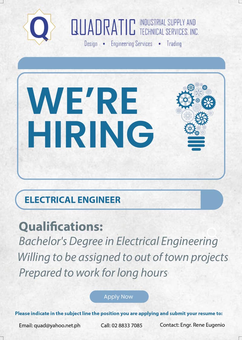 WE'RE HIRING QUADRATIC INDUSTRIAL SUPPLY AND TECHNICAL SERVICES INC.