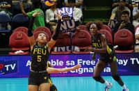 TIN Ubaldo sets up FEU teammate Faida Bakanke during their straight-set win over NU in the Final Four of UAAP Season 86 women’s volleyball tournament.