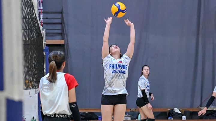 JIA de Guzman of Alas Pilipinas works on her setting skills ahead of their match against Australia in the 2024 AVC Challenge Cup today at the Rizal Memorial Coliseum.