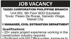 Job Vacancy - Taisei Corporation Philippines Branch