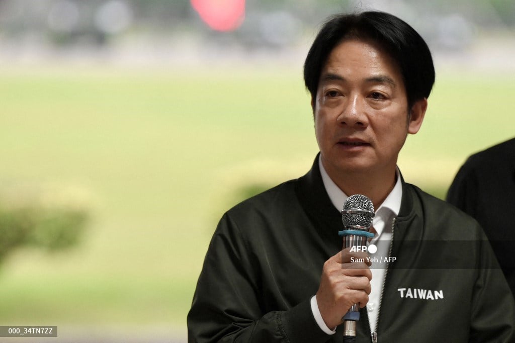 Taiwan President Lai Ching-te speaks during a visit to inspect military troops in Taoyuan on 23 May 2024.