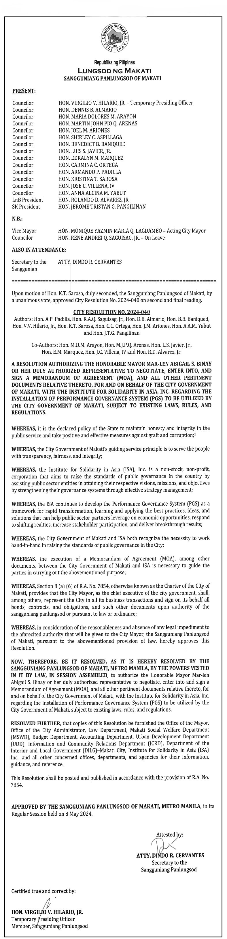 CITY RESOLUTION NO. 2024-040