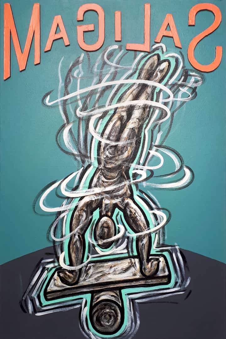 ‘MAGILAS’ by Neil Manalo (acrylic and rubber cutouts on canvas, 36 by 24 inches, 2023).