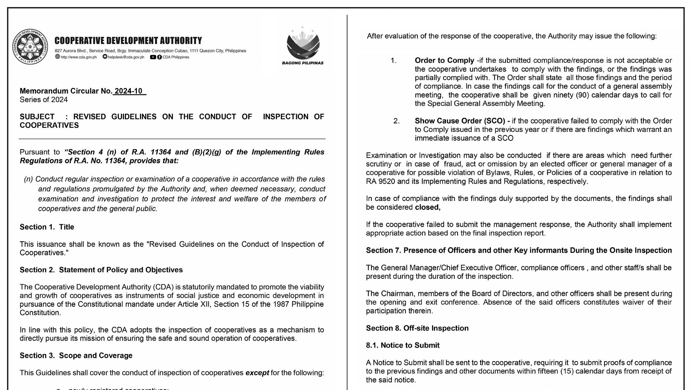 Cooperative Development Authority - Memorandum Circular No. 2024-10