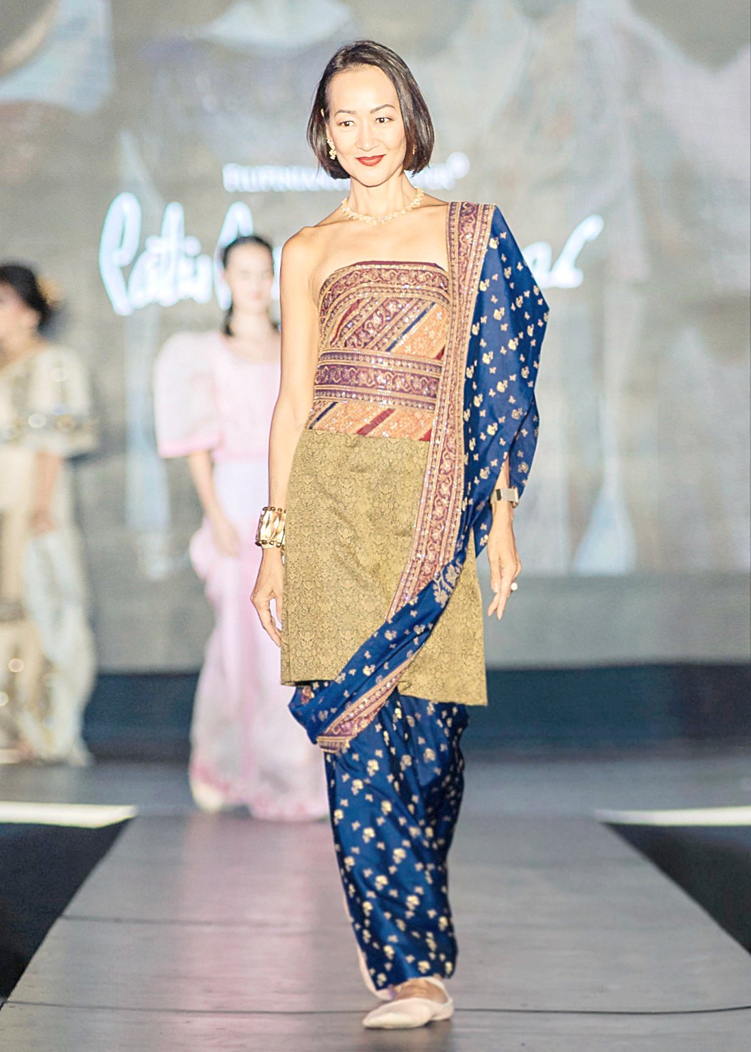 Indian inspired four-piece ensemble with light beading and embellishment.  Reminiscent of Patis’ creations for Ayen Munji’s 1999 grand musical production of Rama at Sita for which Patis was costume designer.
