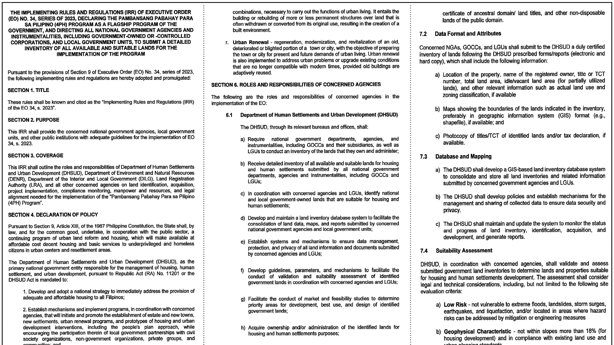 The Implementing Rules and Regulations of Executive Order No. 34, Series of 2023