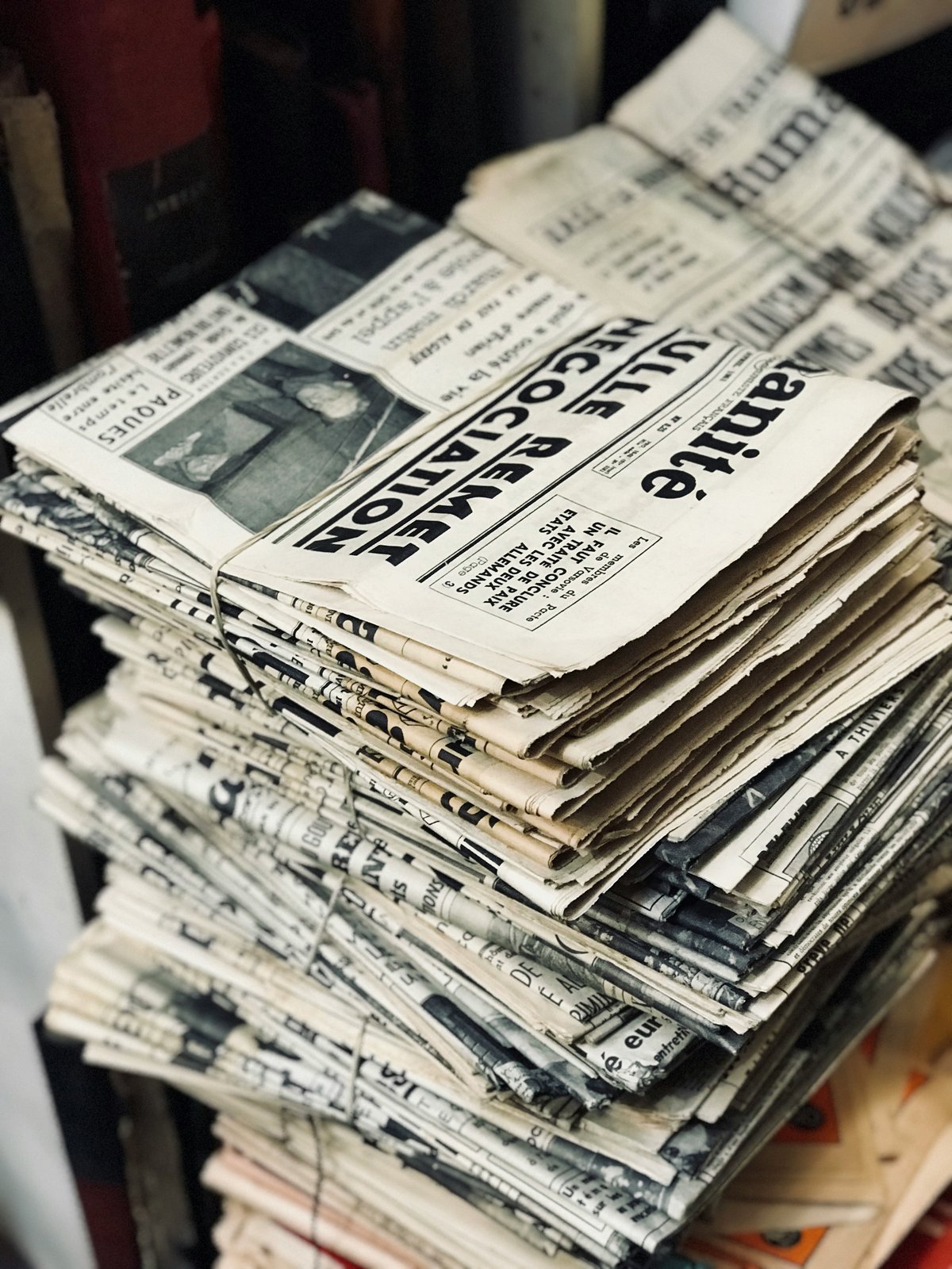 STACK of old newspapers.