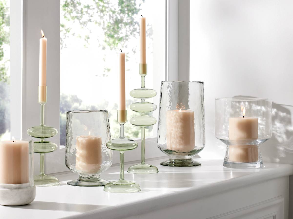Venezia smoke green glass taper candle holder.