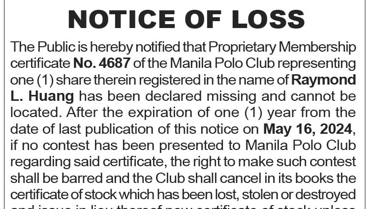 Notice of Loss - Raymond Huang