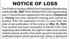 Notice of Loss - Raymond Huang