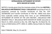 EXTRAJUDICAL SETTLEMENT OF ESTATE WITH WAIVER OF SHARE