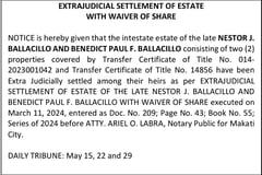 EXTRAJUDICAL SETTLEMENT OF ESTATE WITH WAIVER OF SHARE