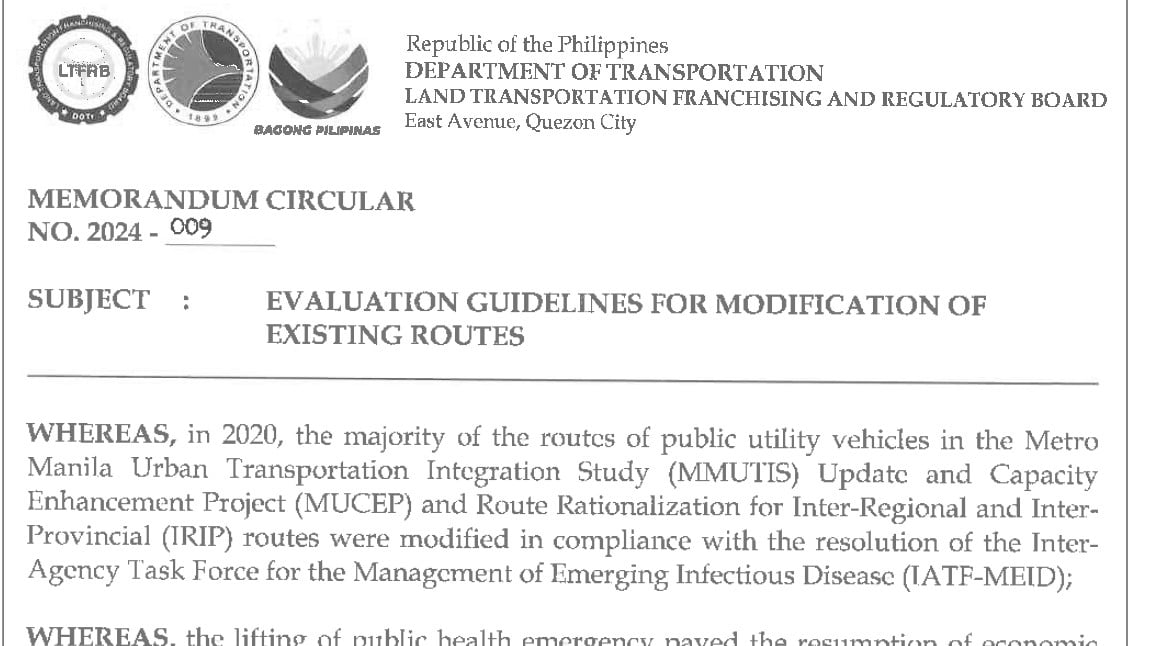 LRTFRB Memorandum Circular No. 2024-009
