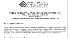 Notice of the 8th Annual Stockholders' Meeting - Asia-Pacific Medical Center