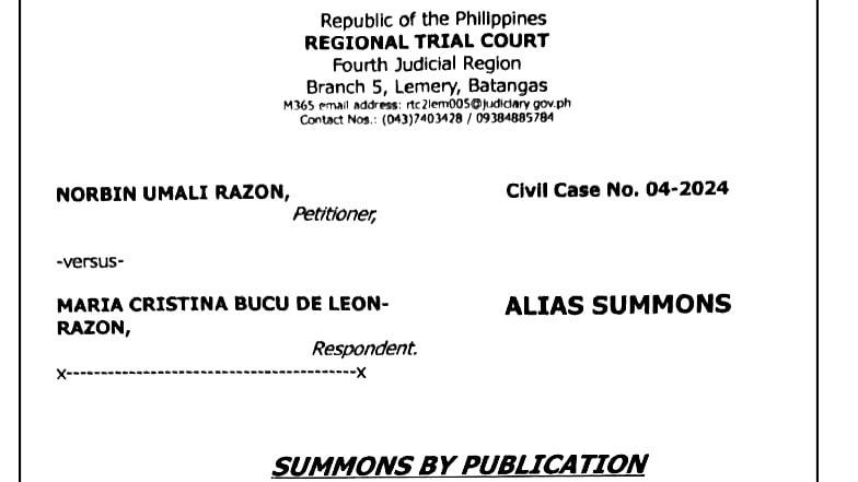 Summons by Publication of Maria Christina Bucu De Leon - Razon