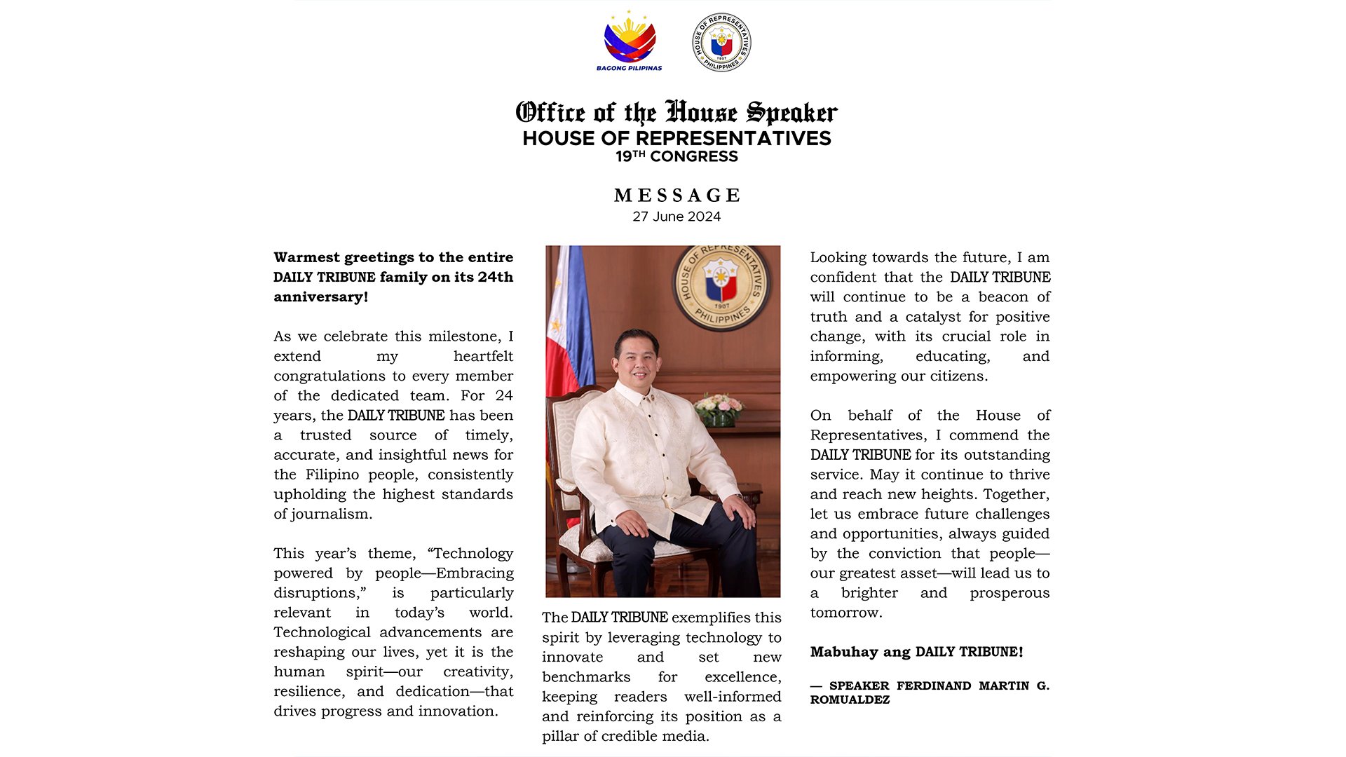 Speaker Ferdinand Martin G. Romualdez