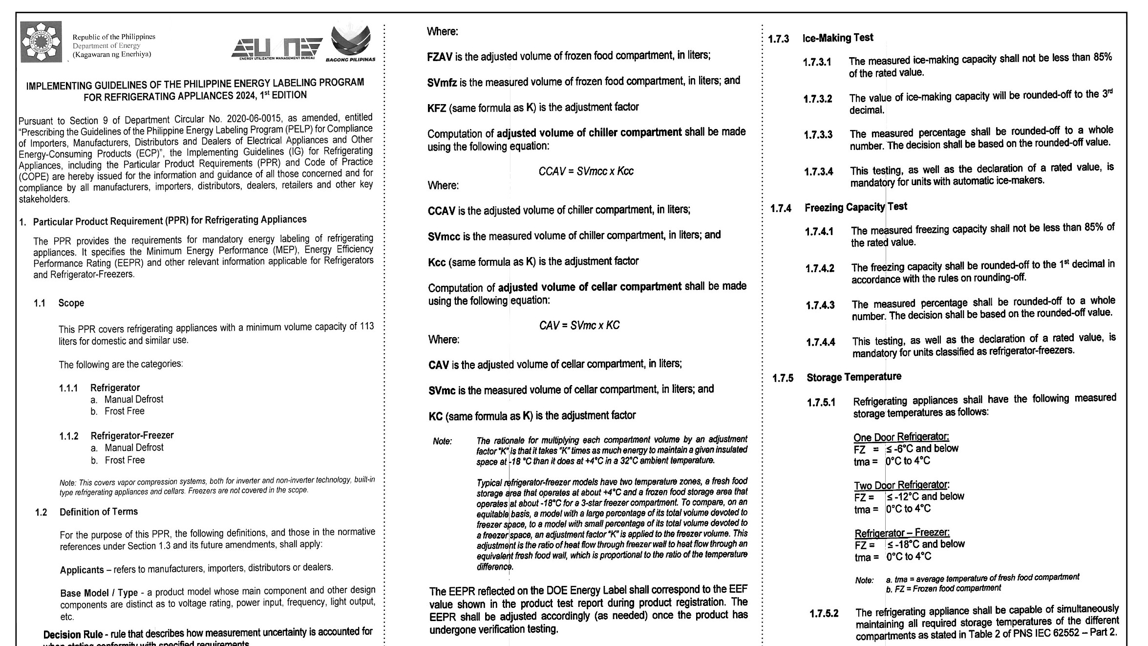 Department of Energy - Implementing Guidelines of the Philippine Energy Labeling Program for Refrigerating Appliances 2024 - Circular No. 2020-06-0015