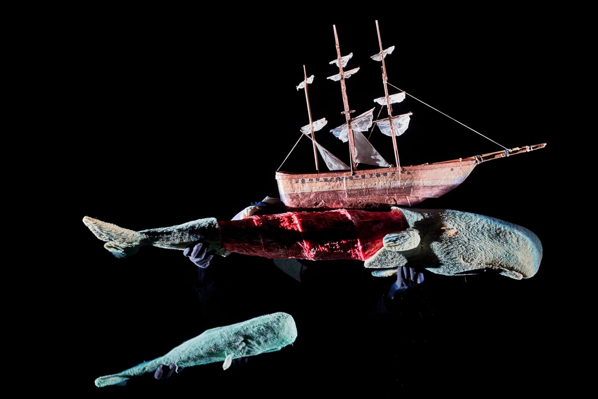 The iconic white whale, Captain Ahab's relentless pursuit, and the complex human emotions drive the staging of the timeless epic.