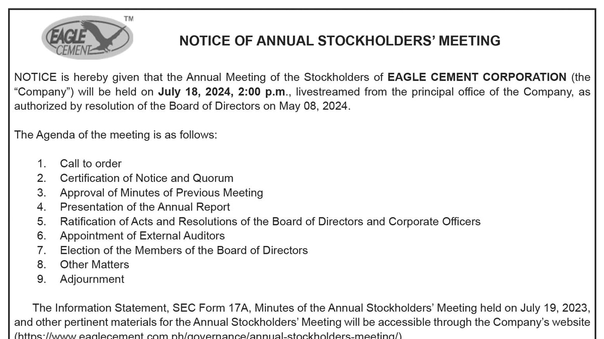 Eagle Cement Corporation - Notice of Annual Stockholders Meeting