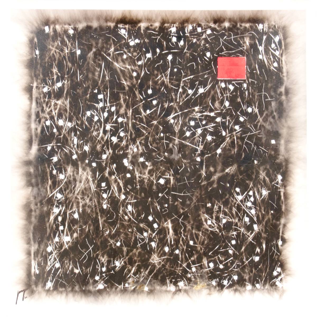 ‘Lights,’  signed and dated ‘24’ (2024), soot on metal plate, 24 x 24 inches.