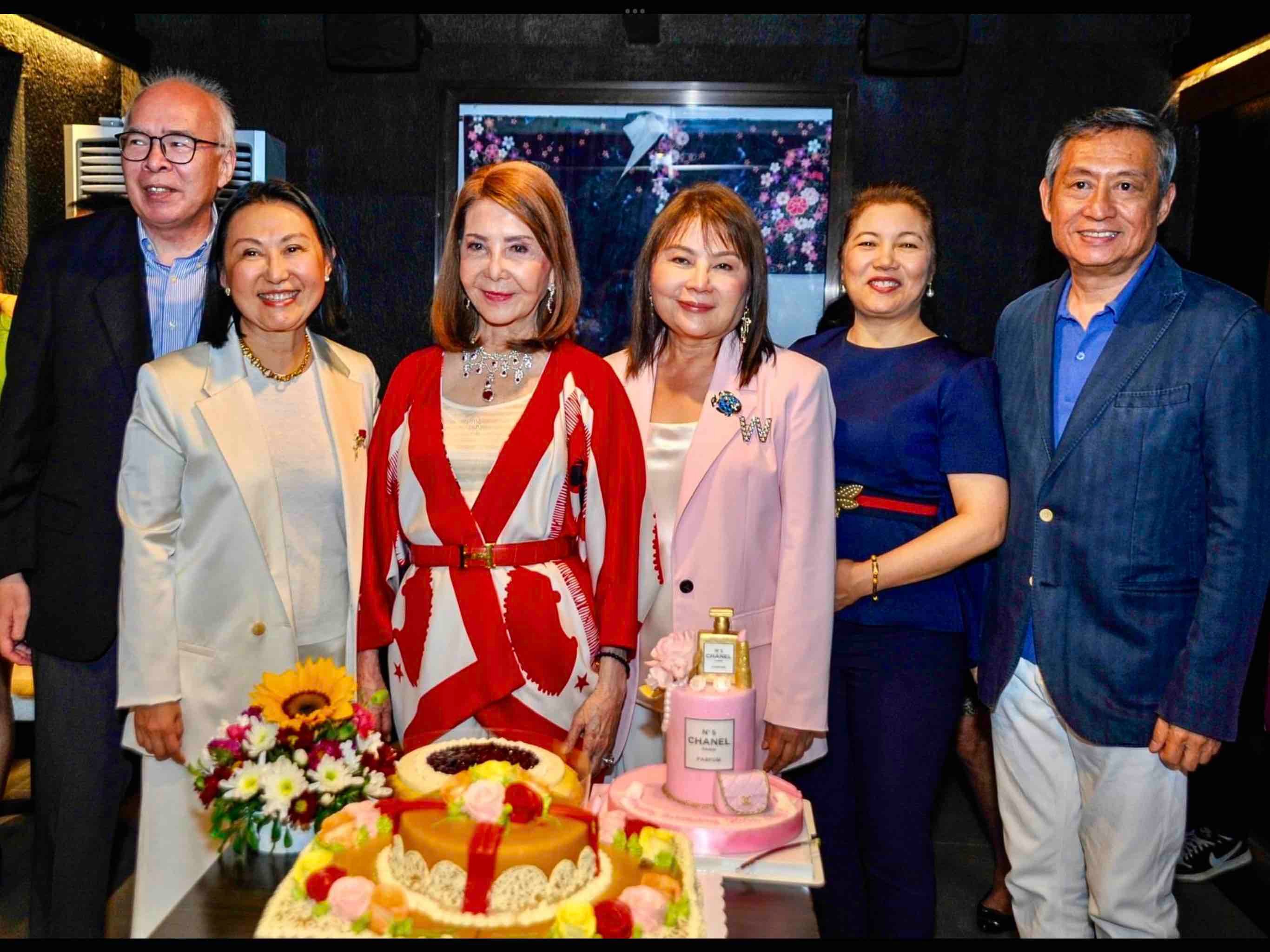 (FROM left) Jay and Czarina Camus, birthday celebrator Consul Helen Ong, Consul Marian Ong Nuguid, Angeli and By Ong.