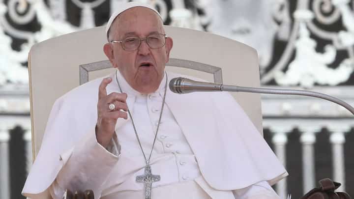 Pope Francis addresses the crowd during the weekly general audience on June 12, 2024 at St Peter's square in The Vatican.