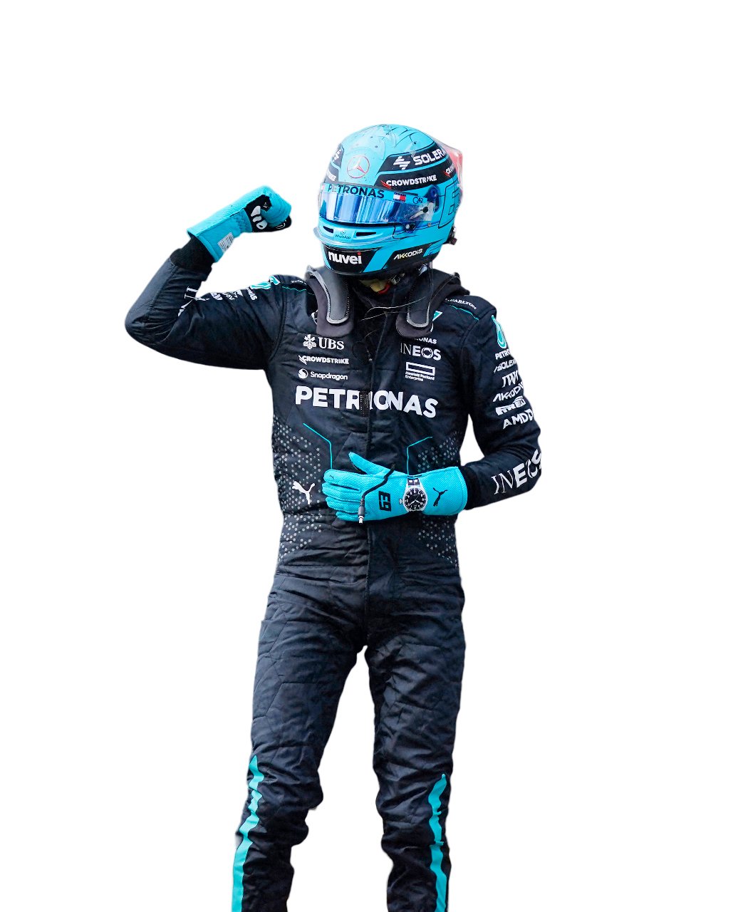 GEORGE Russell celebrates after bagging the pole position ahead of the F1 Grand Prix of Canada at Circuit Gilles Villeneuve.